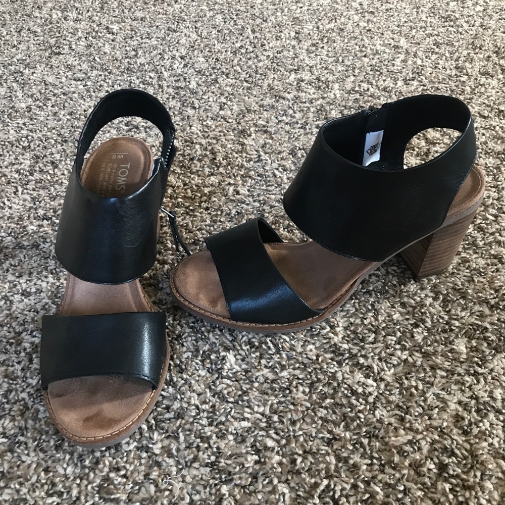 Toms Black Leather Majorca Heels